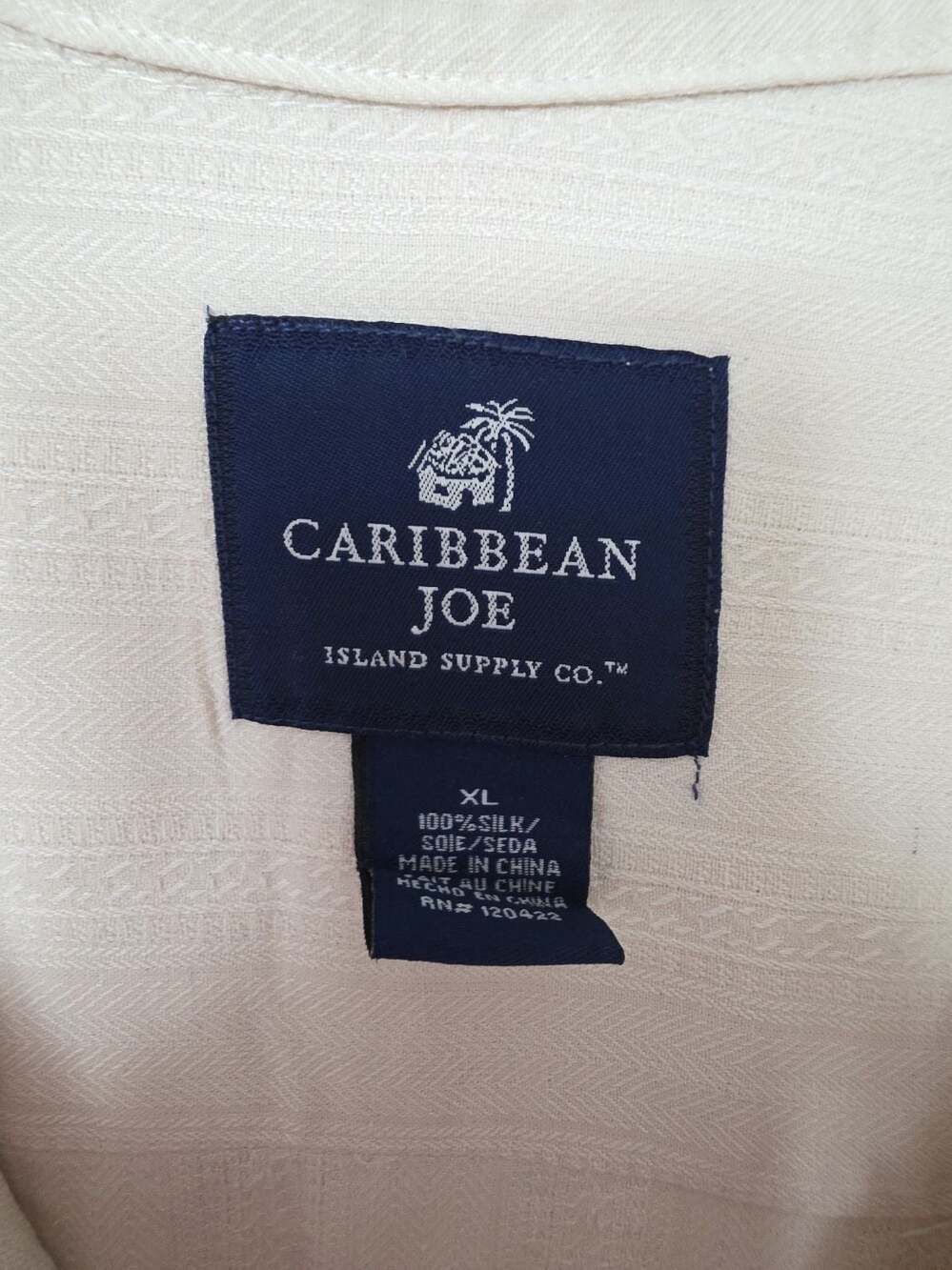 Caribbean Joe 100% Silk Cream Camp Resort Shirt XL - Picture 2 of 8